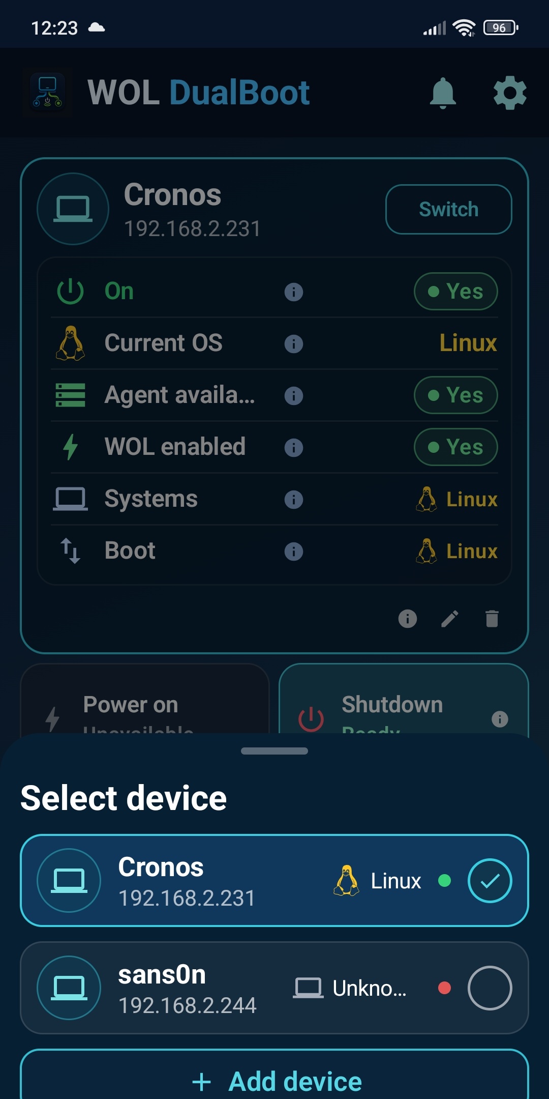 Selector móvil de dispositivos en WOL DualBoot.